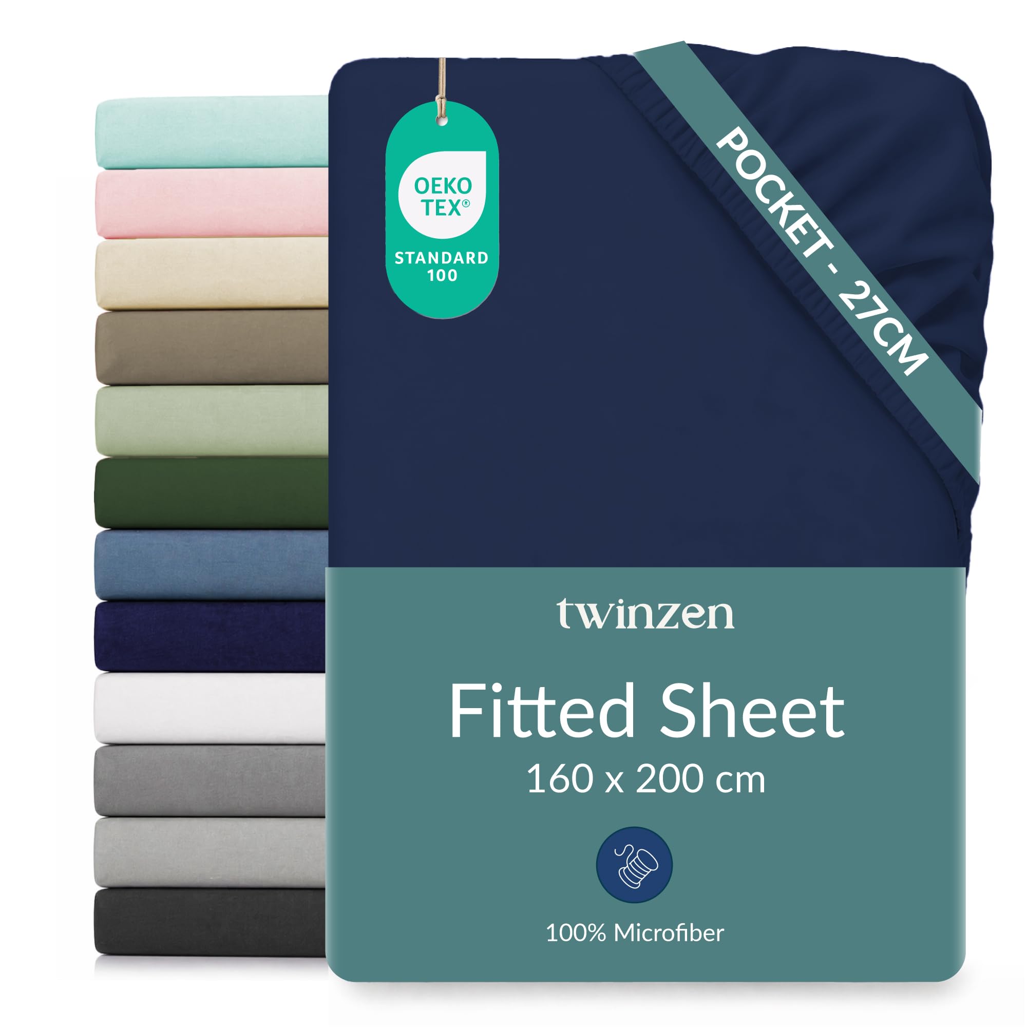 Twinzen Microfibre Fitted Sheet 160 x 200 cm Dark Blue 25 cm