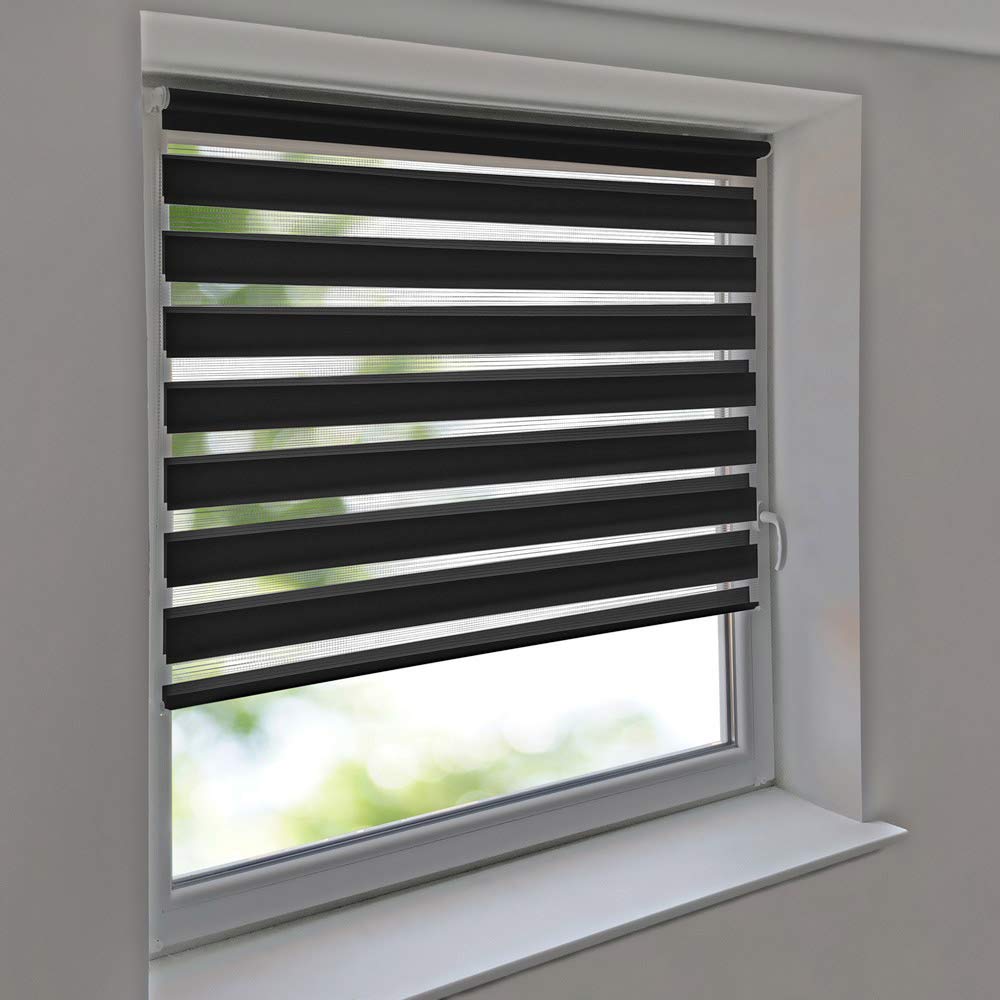 Sonnenschutz-HH - Doppelrollo Klemmfix ohne Bohren Vario Seitenzug Duorollo AUSSENMAß Breite 90 x 120 cm Höhe - schwarz