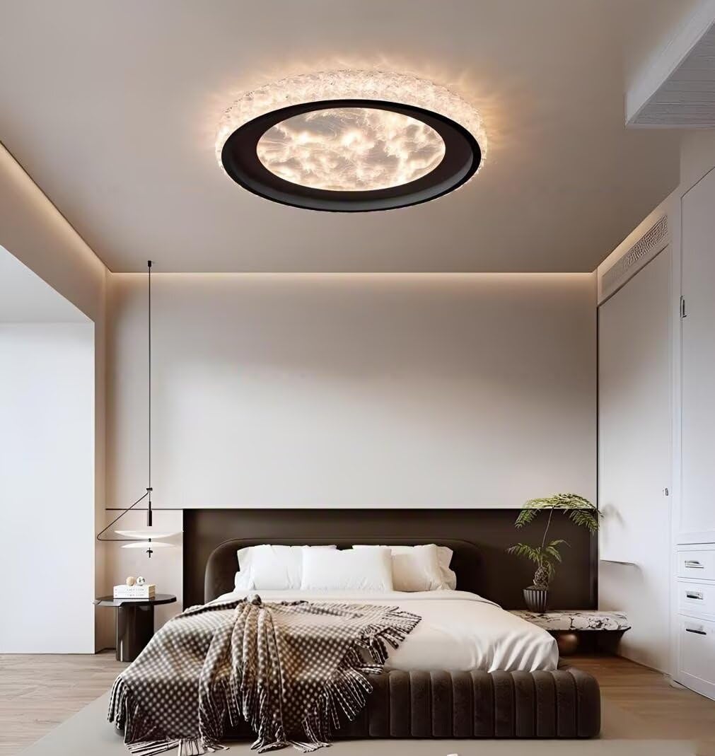 Plafon LED Techo Moderna, φ-60cm Redondo Luz de Techo Pantalla de Lámpara Acrílico, Protección Ocular de Espectro Completo Dimmable Negro Plafones para Dormitorio Cocina Salon Baño Pasillo