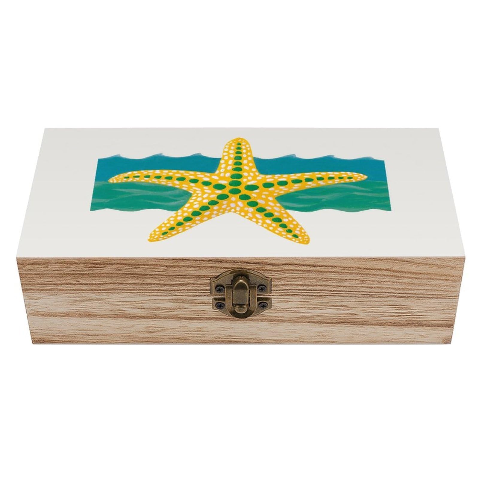 asbwuo Starfish Wooden Storage Box with Hinged Lid