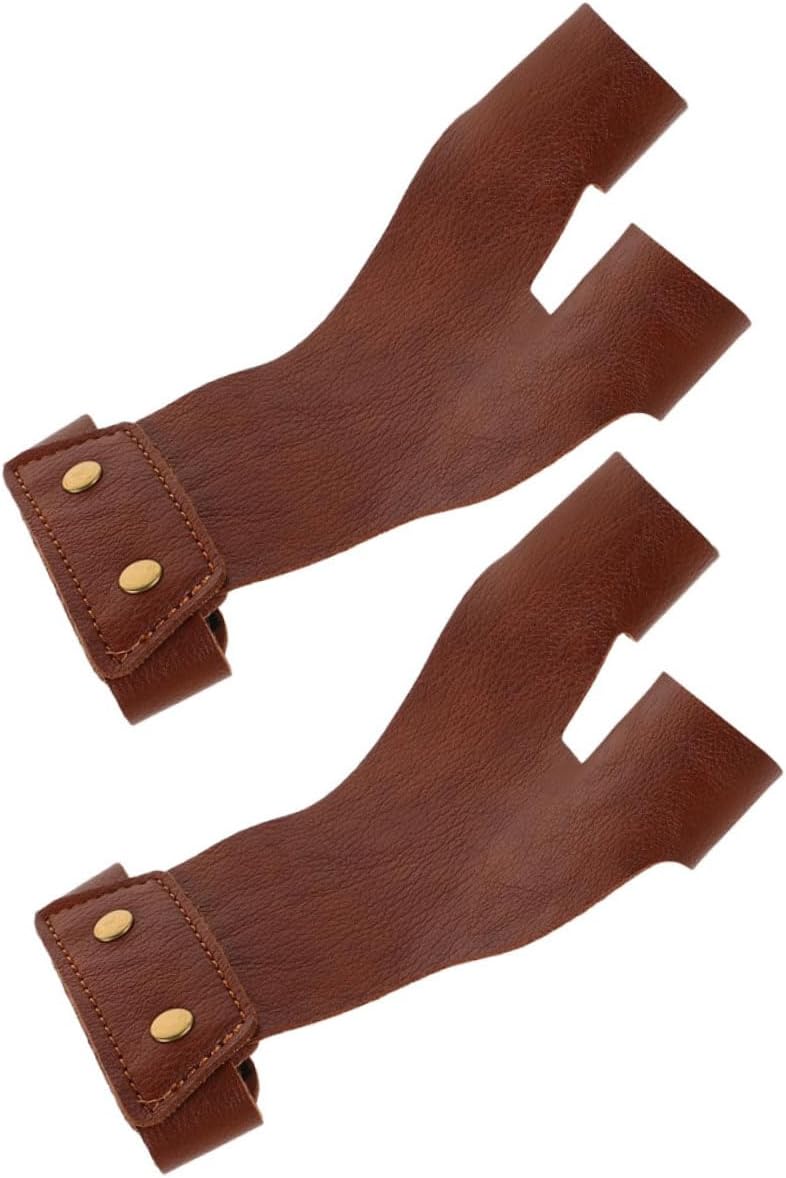 2pcs Left Hand Archery Finger Tab Gloves Brown Pu Protective Shooting Gear Finger Protector for Bow Hunting Sports