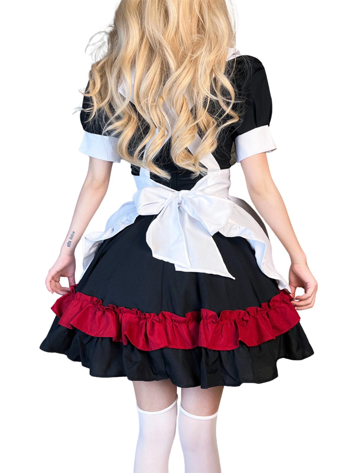 GRAJTCIN Womens Anime French Maid Outfit Lolita Cosplay Dress Halloween Costume with Socks: Large Red