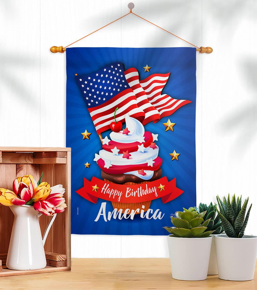 'Happy Birthday' flaga domu Ameryka - zestaw kołków patriotyczny czwarty lipca Dzień Niepodległości fajerwerki grill Stany Zjednoczone Ameryki - baner mały ogród podwórko prezent dwustronny