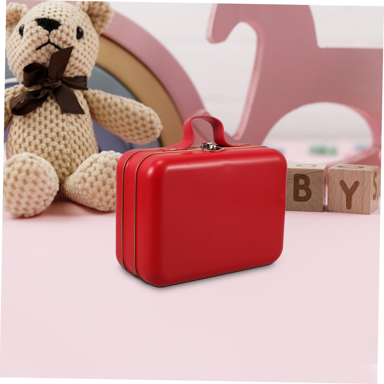 Alipis Mini Suitcase Storage Box with Handle Charming Red Iron Makeup Container for Travel Jewelry and Electronics Efficient Design for Organization