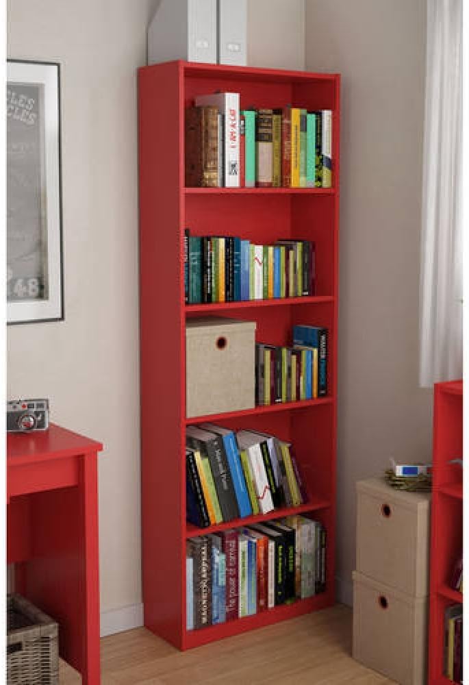 Altra Furniture Core Adjustable Space-saver 5 Shelf Standard Bookcase (Ruby Red)