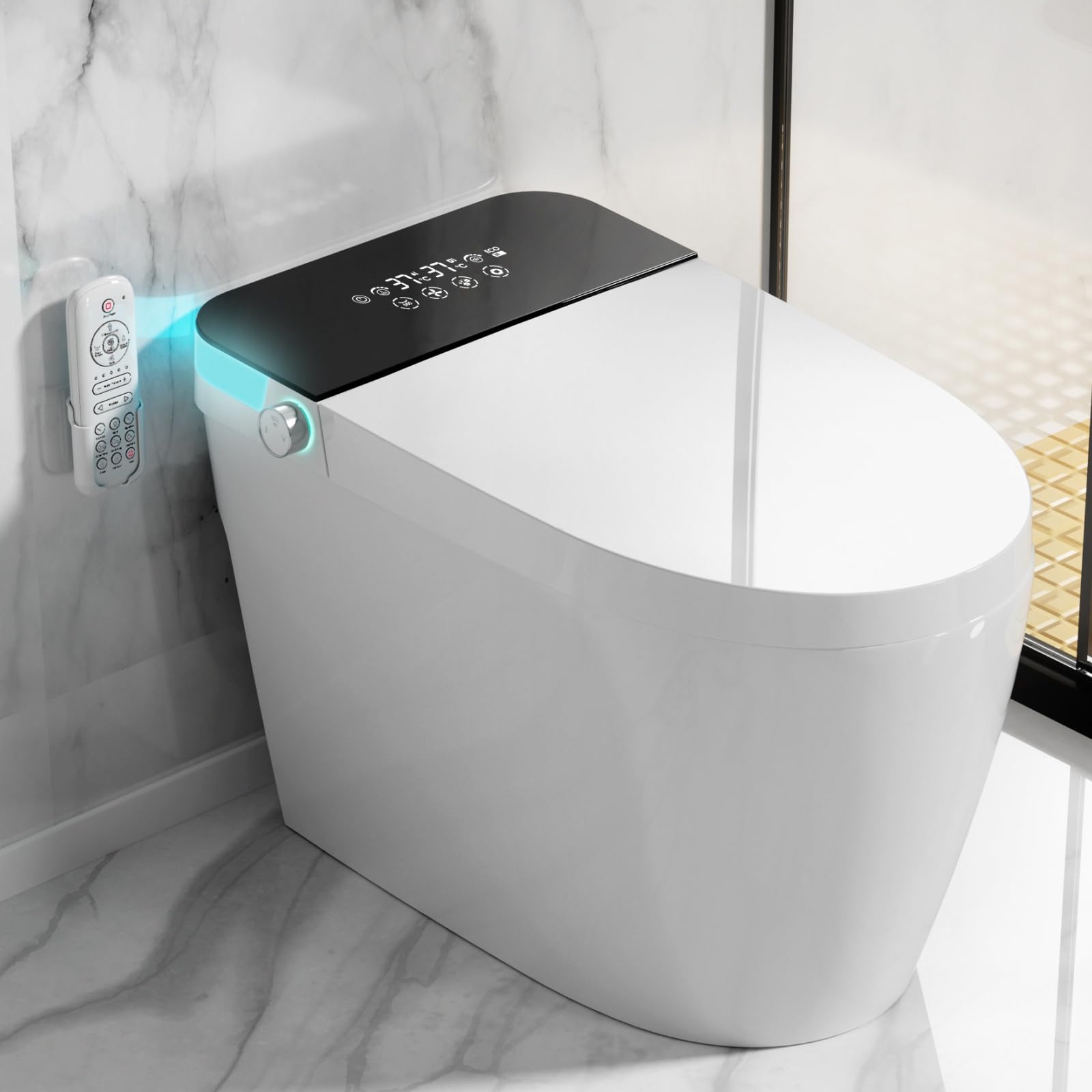 LOUPUSUO Smart Toilet with Bidet Built In with Warm Water Sprayer and Dryer, Foot Sensor Operation,Heated Seat toilet with LED Display for Bathroom,One Piece Bidet Toilet with Auto Dual Flush