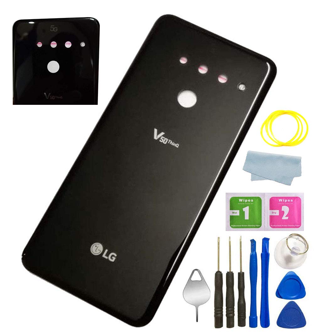 BSDTECH Rear Glass Back Cover+Camera Lens Cover for LG v50 ThinQ 5g v500 Parts(Black)