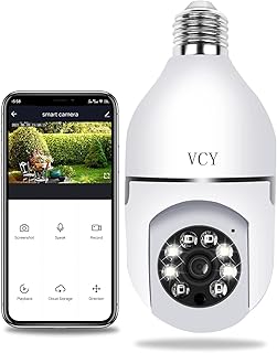 Light Bulb Security Camera, E27 WiFi Color Night 360 Degree Pan/Tilt Panoramic IP Camera, 2.4GHz 1080P Smart Home Surveillance Kids Cam with Motion Detection Alarm Night Vision Two Way Talk Indoor Pet