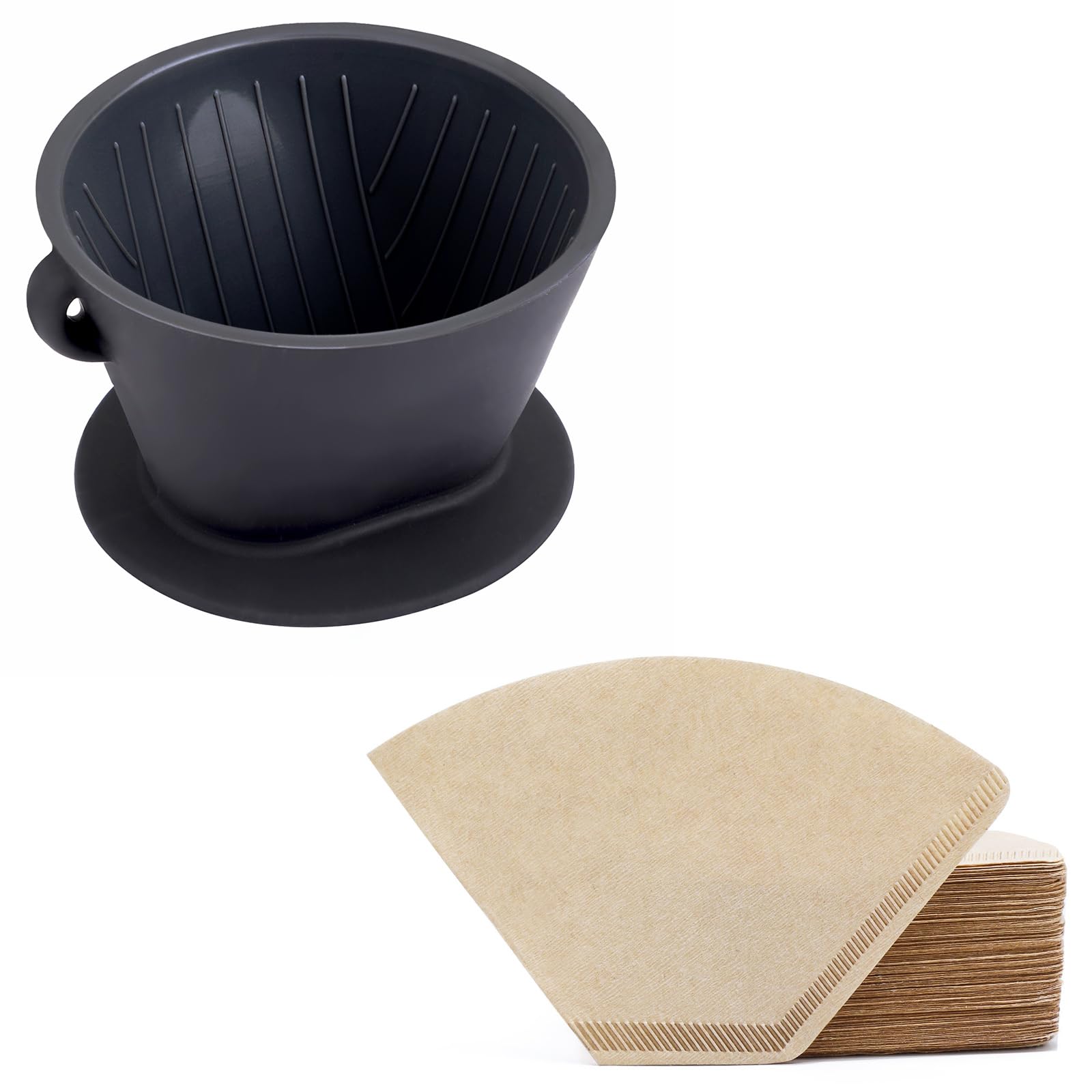 Segarty Pour Over Coffee Maker Cup and Filter Paper, 200 Count #2 Brown Coffee Disposable Cone Filters Paper and 1PC Black Silicone Brewing Coffee Dripper