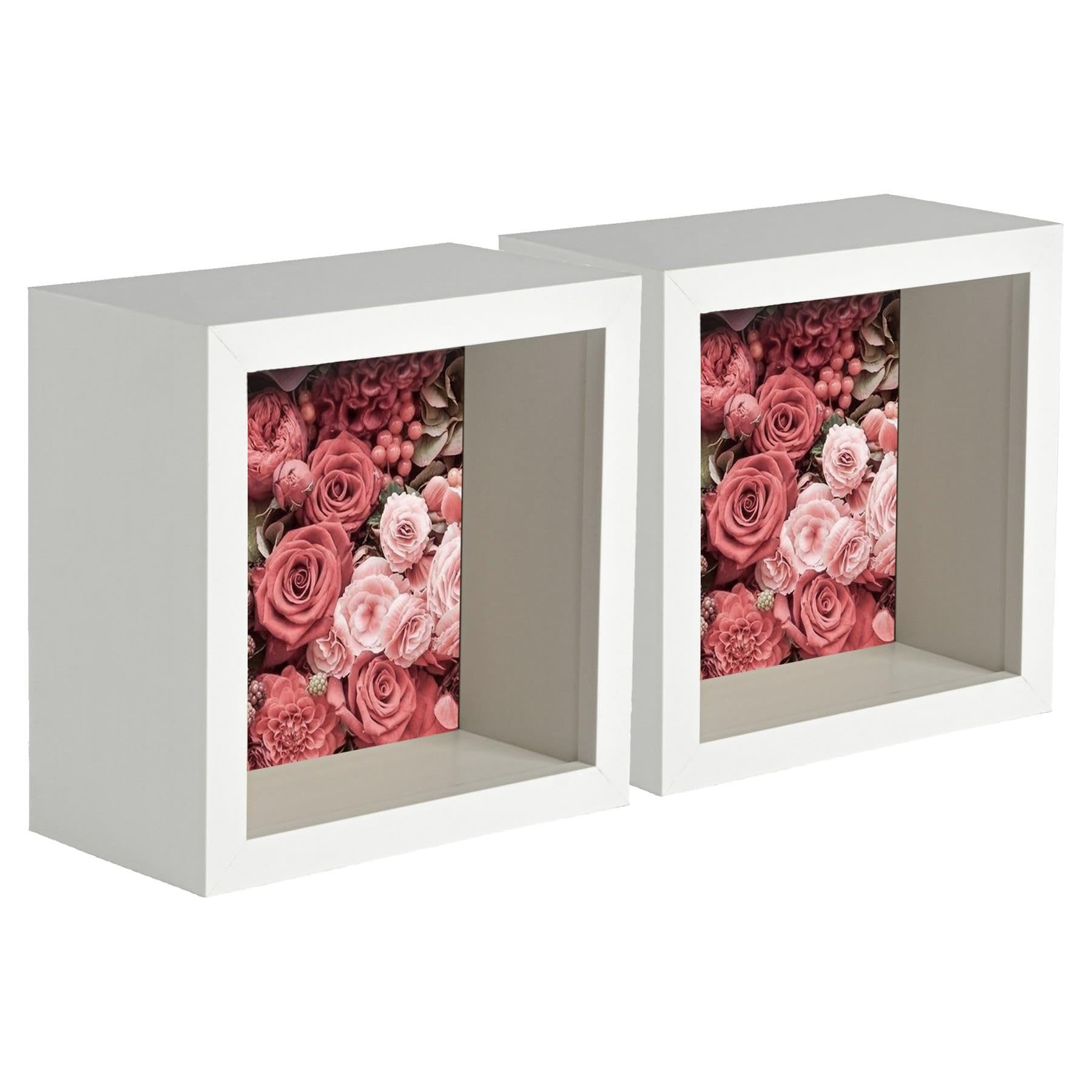 Nicola Spring White 3D Shadow Box Photo Frames - 4 X 4 (10 X 10Cm) - Pack Of 5 - 3D Photo Frame Picture Frame Deep Box Small Square Display Case For Crafts, Keepsakes, Wedding, Graduation