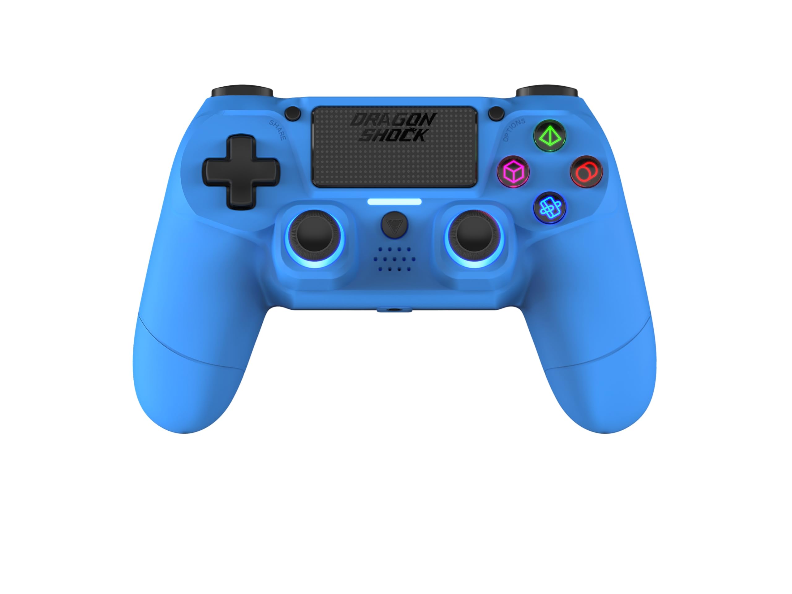DragonShock Mizar Manette Sans Fil pour PS4 – Contrôleur Bluetooth Compatible PC & PS3 – Double Vibration, Batterie Rechargeable – Bleu