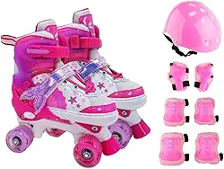 Patins Infantil Sereia com 4 Rodas Iluminadas LED, Ajustável, para Crianças com Kit de Proteção