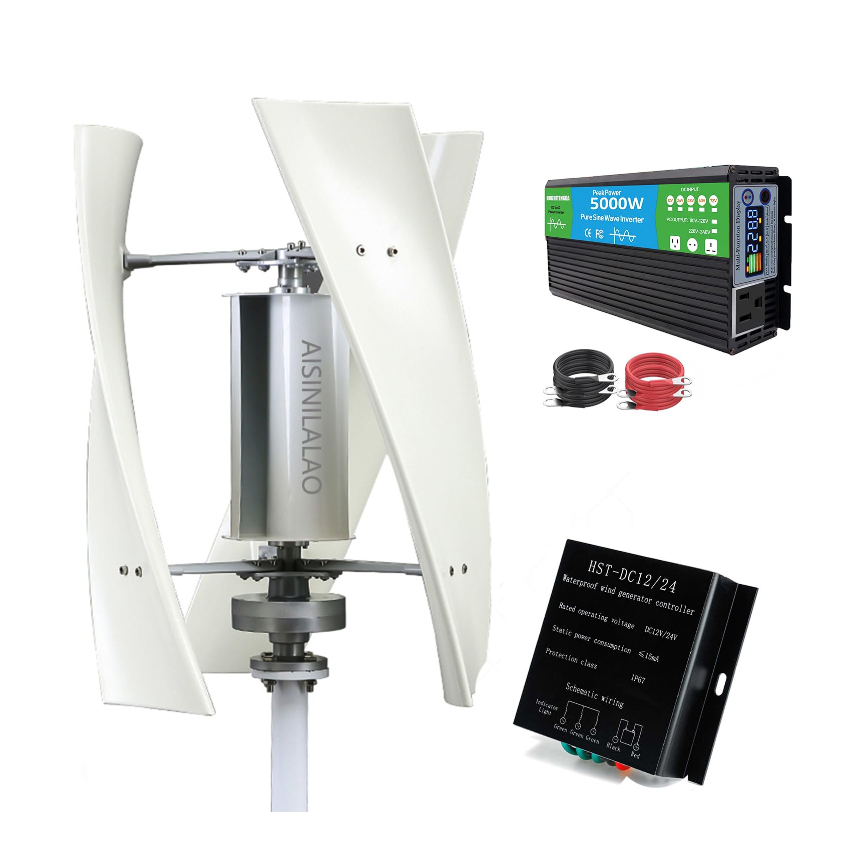 Kit Verticale di Piccola turbina eolica Portatile da 6000W con generatore Permanente Maglev con Inverter di Potenza e regolatore di Carica eolica Adatto per Esterni (12V-220V)
