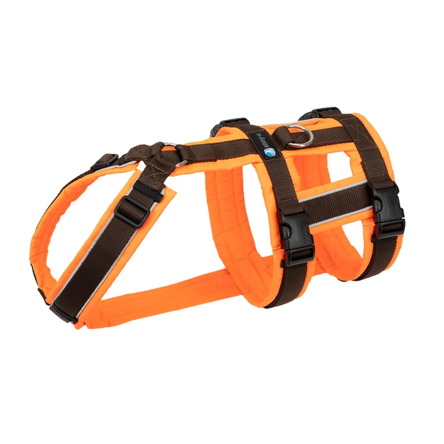 Anny-X Brustgeschirr Safety Protect | Farbe Leuchtorange-Braun | Sicherheits-Hundegeschirr Größe S (Brustumfang 52-64 cm)