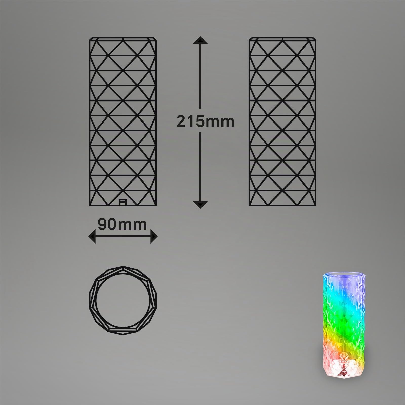 BRILONER - Lampe de chevet à batterie, Lampe de table sans fil, Lampe LED RGB avec télécommande, Lampe de table cristal touch, Lampe de lecture de camping, Transparent, Câble USB-C, 215x90mm (HxD)