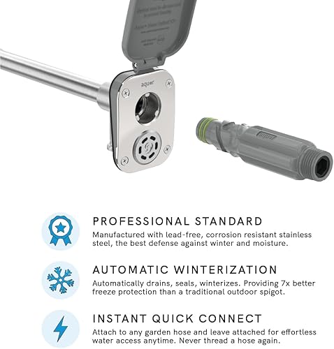 Miniatura 4 de Aquor House Hydrant V2+ - Grifo de jardín para exteriores que no genera escarcha, con conexión rápida y antisifón, 6pulgadas, polímero gris pizarra
