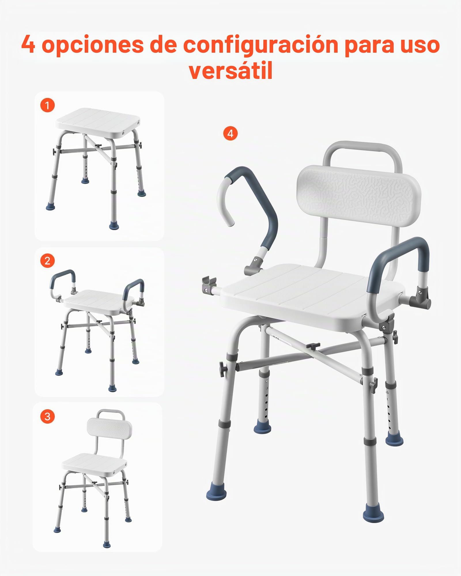 VEVOR Silla de Bañera con Asiento Giratorio, Brazos y Respaldo, Carga de 226 kg, Altura Ajustable de 415 a 540 mm, Asiento de Bañera para Adultos, Personas Mayores, Personas con Discapacidad