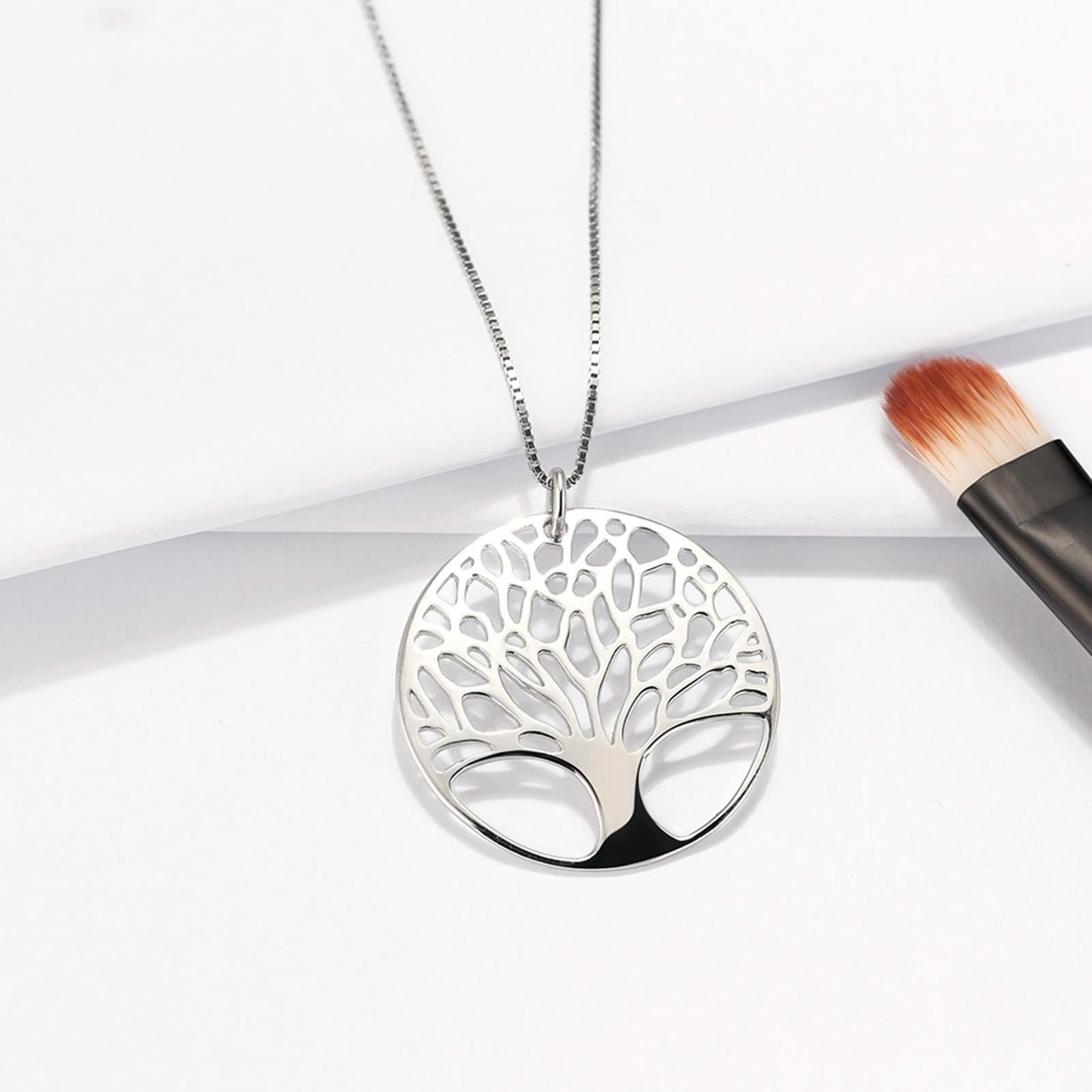 Collares apilables para mujer de plata de ley, collares largos para mujer, árbol de la vida de plata de moda