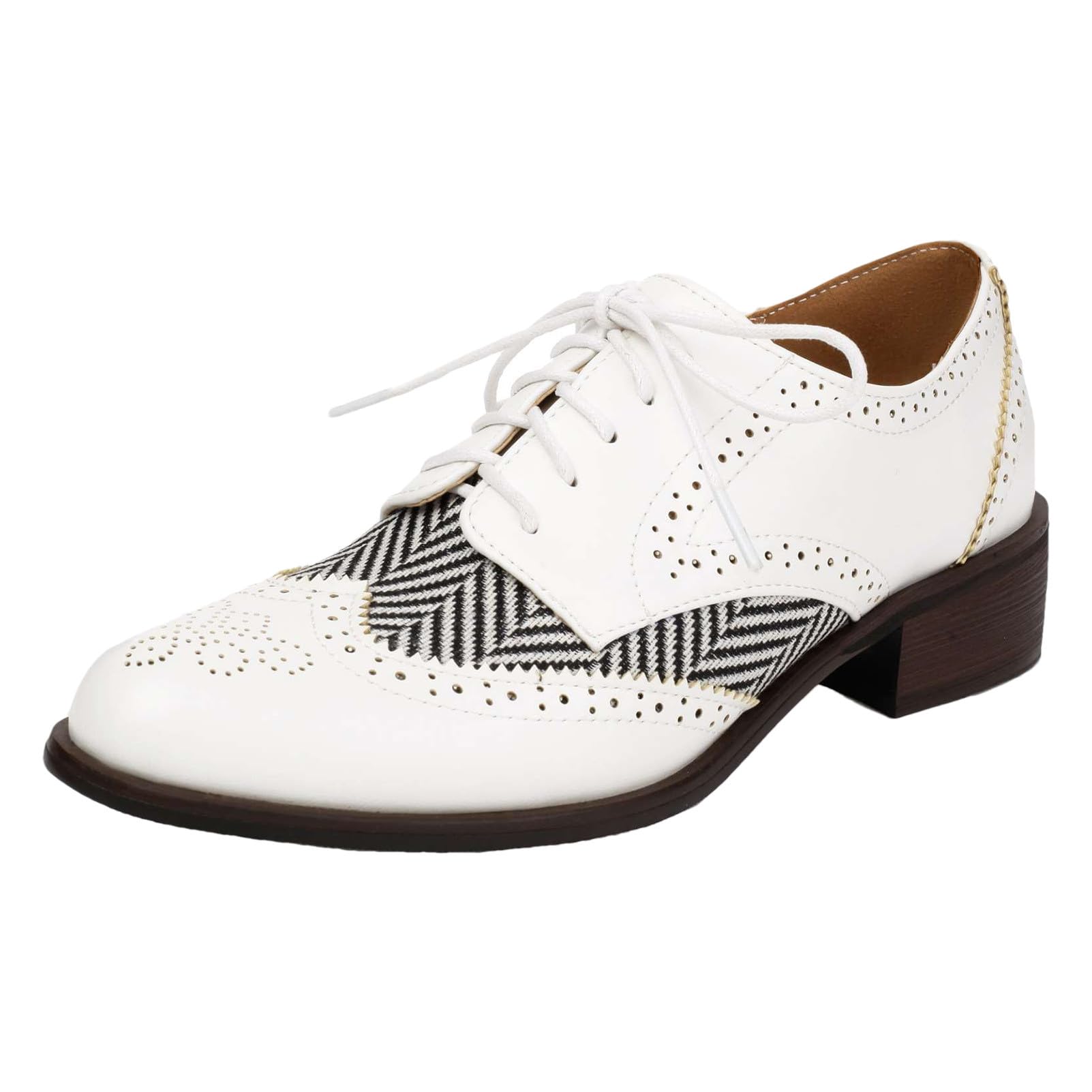 rismart Femmes Classique Lacets Bouts d’Ailes Talon Epais Contrasté Oxford Chaussures Habillées