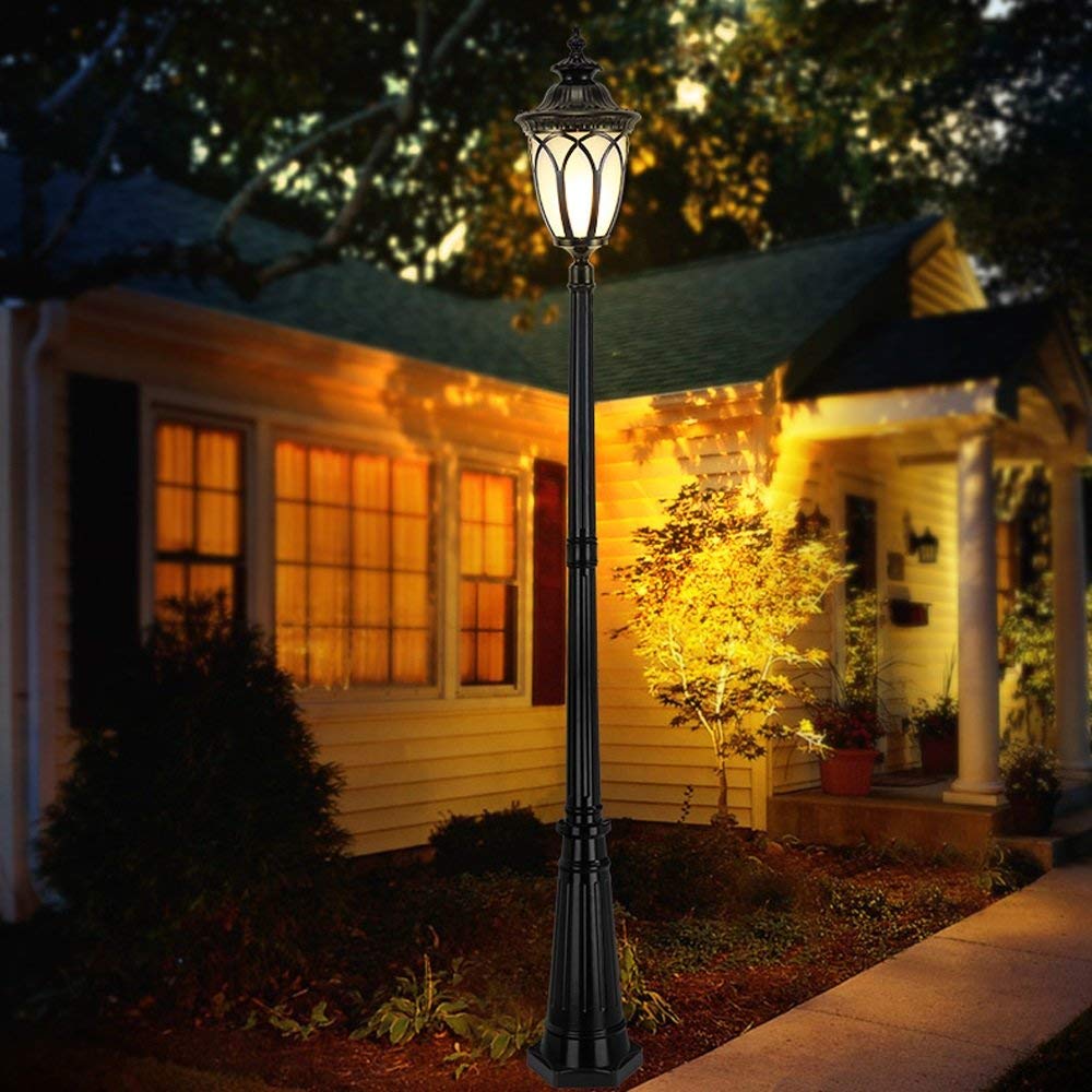 Czarna, wodoodporna lampa ogrodowa IP55, szklana kolumna, lampa LED E27, dekoracja uliczna, lampa ogrodowa, lampa ogrodowa, lampa tarasowa, lampa uliczna, oświetlenie og,145cm