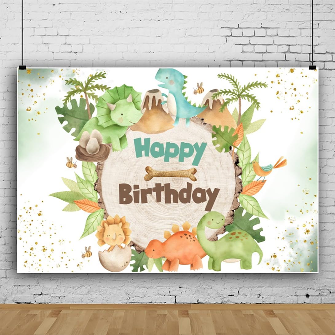 Bovlleetd Dinosaur Backdrop Cartoon Happy Birthday Bone Tropical Leaves Jungle Tree for Birthday Party Decoration Kid Child Newborn Baby Bday Backdrop Banner Photo Booth Props 7x5ft โ image 1