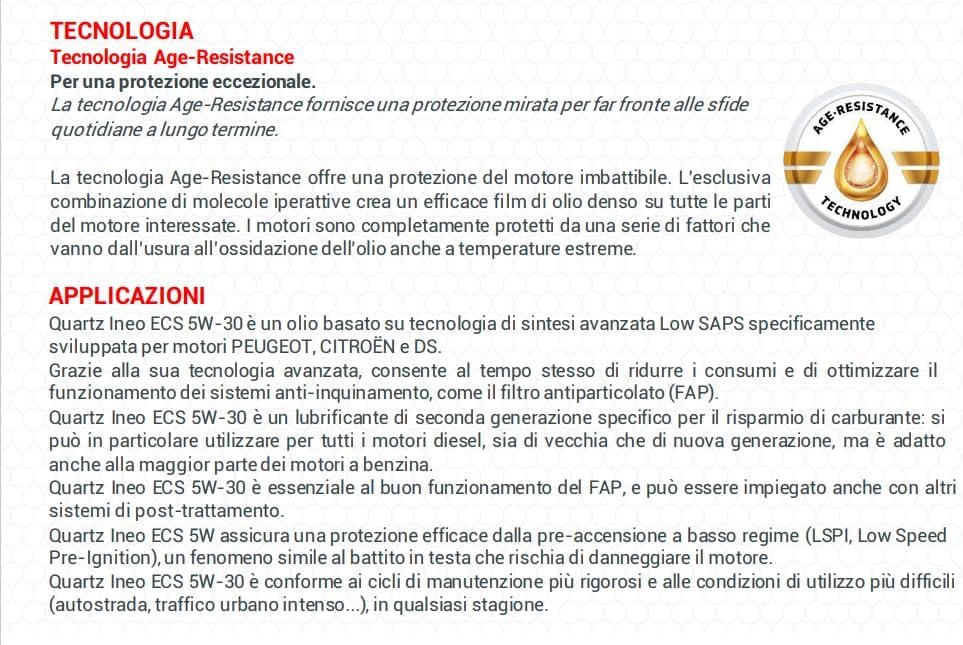 TotalEnergies Quartz Ineo ECS 5W-30, Olio Motore Sintetico, 5L, ACEA C2, per Motori Diesel e Benzina
