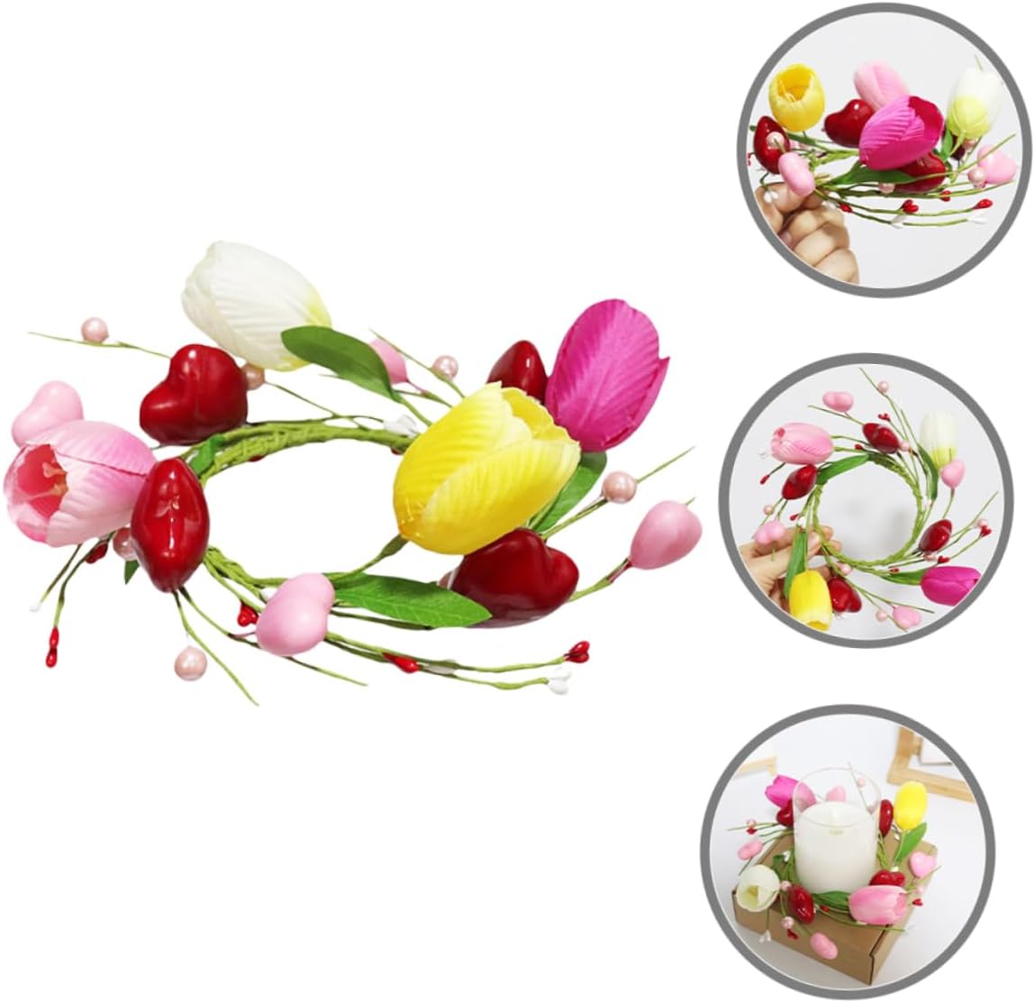 Flower Candle Wreath Artificial Flowers Romantic Decoration for Valentine Day Mother Day and Wedding Table Centerpiece and Powder Design