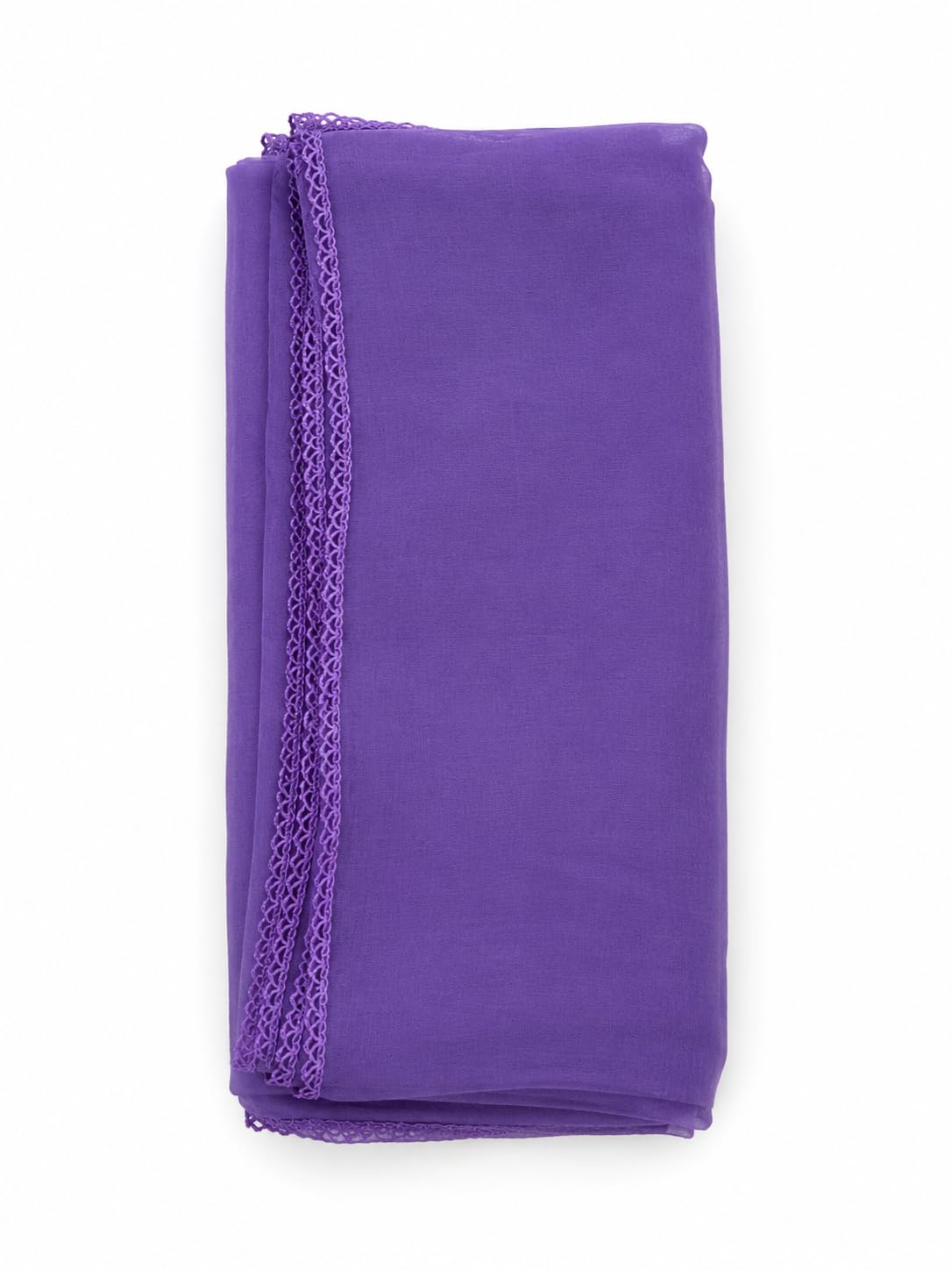 Purple Chiffon Dupatta with Lace Border, Plain Solid, Lightweight Sheer Scarf for Women-image-32