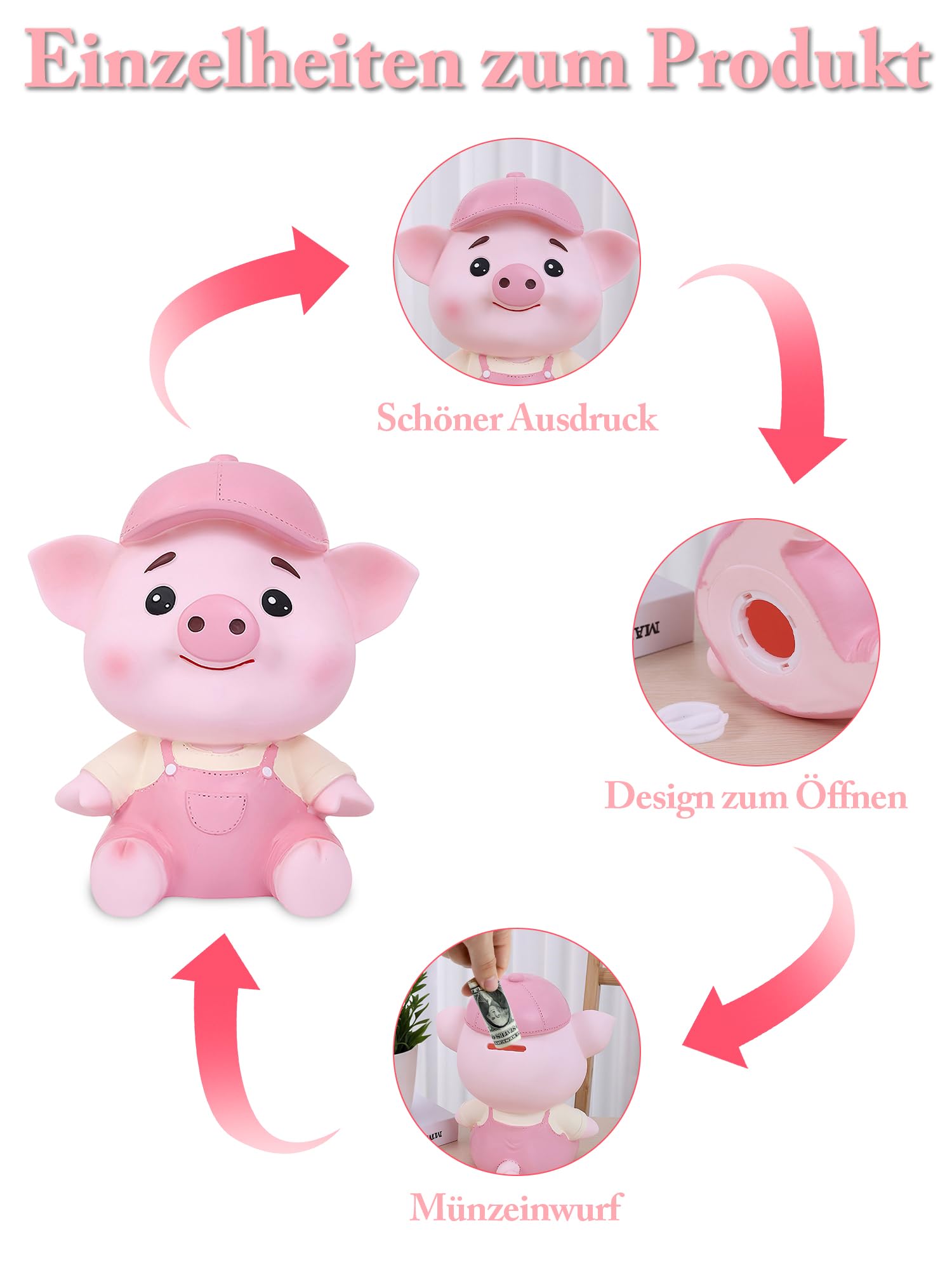 Spardose Kinder,Kawaii Kunststoff Sparschwein,Sparschwein Groß XXL mit openin für Banknote Münze Einsparungen,sparschwein Kinder Geschenk,Geburtstag Geschenke für Mädchen Jungen Erwachsene (rosa)