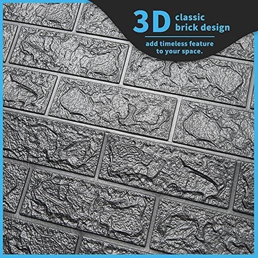 Image of 3D Brick Wallpaper for Wall | Self Adhesive PE Foam DIY Panel | Peel & Stick Decor for Home, Living, Bedroom & Office (70 x 77 cm, Appx 5.8 Sq Ft) (1, Grey)