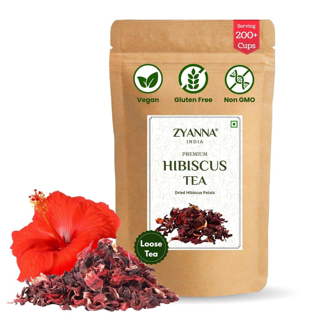 Zyanna Hibiscus Tea – 100gm Loose | 100 Cups | 100% Dried Hibiscus Flower Petals | Caffeine-Free Herbal Green Tea with Tart & Refreshing Flavor | Hot Iced | Detox Natural & Traditional Infusion Bags