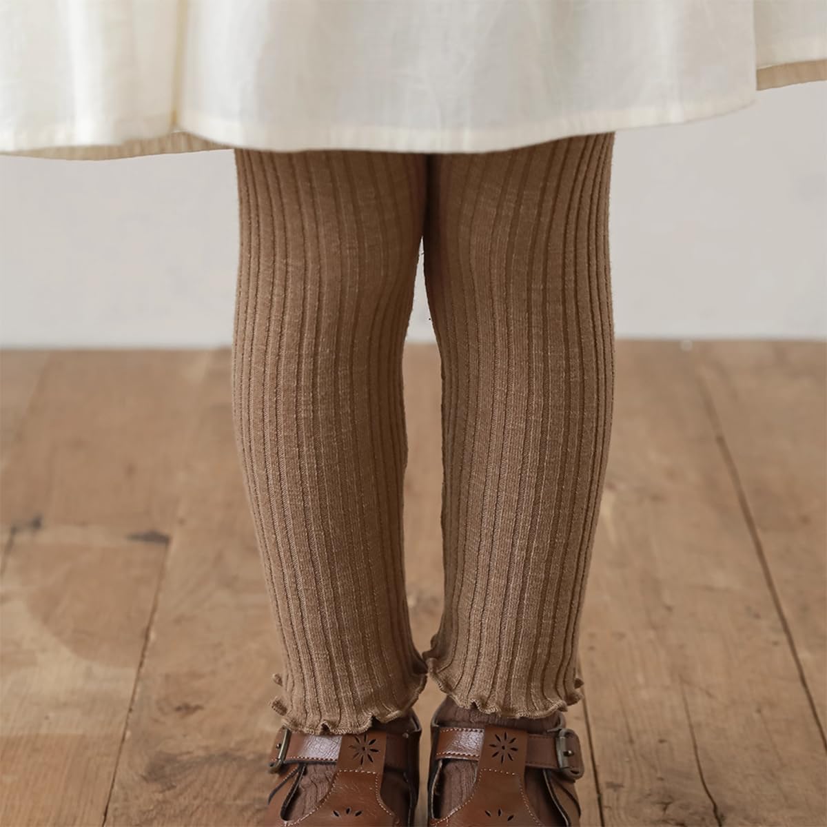 Colorful Childhood 3 Pack Girls Ribbed Jersey Leggings Kids Stretchy Warm Footless Tights Ruffles Knit Pants - Image 3