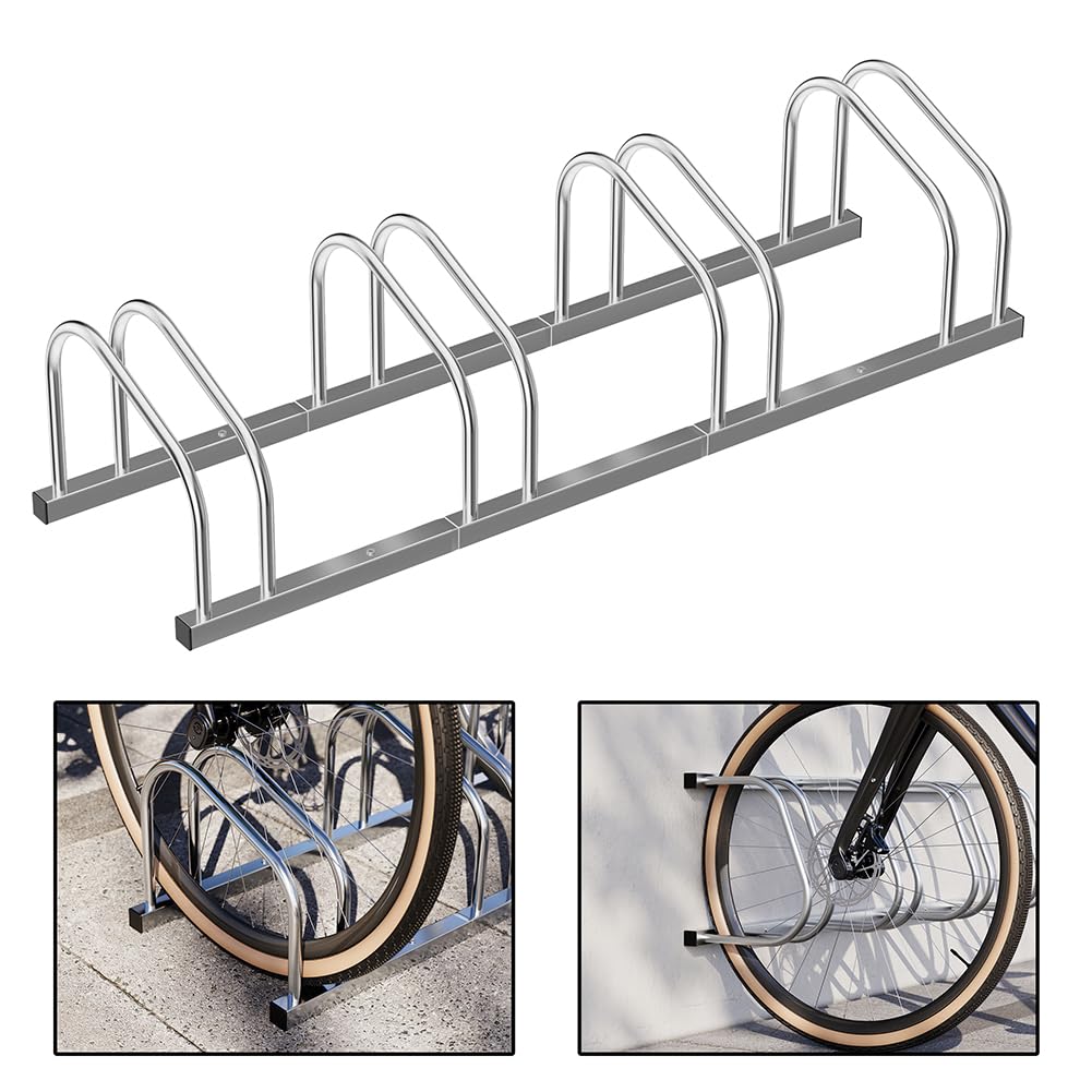 BAKAJI Estante para Bicicletas de Suelo o Pared, Soporte de estacionamiento Exterior para Bicicleta, de Acero, Soporte para Bicicleta con Material de Montaje Incluido