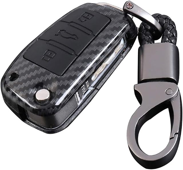 Happyit ABS Carbon Fiber Shell + Silicone Car Key Cover Cases for Audi A1 A3 A4 A5 Q7 A6 C5 C6 3 Buttons Remote Control Accessories Holder Shell (Black)