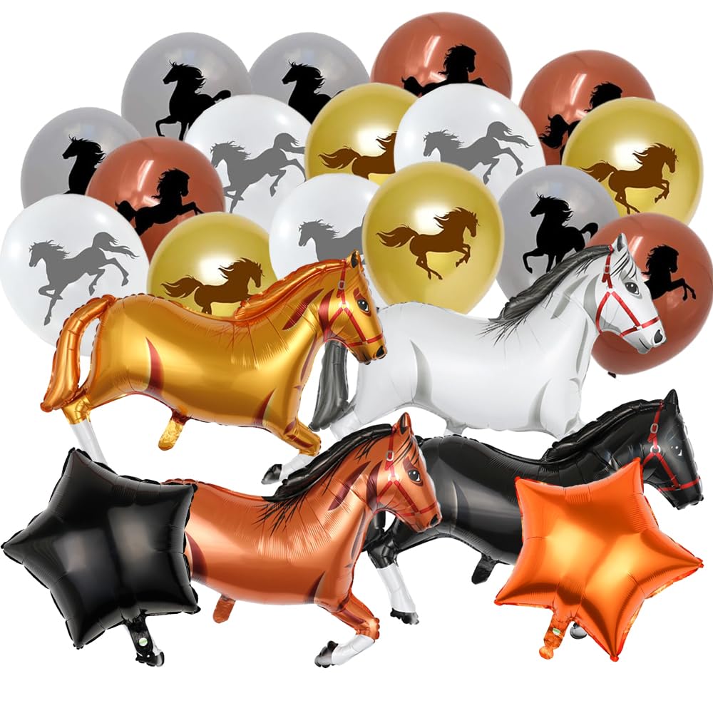 SoLLek Caballo Globos Cumpleaños, 22pcs Kit de Globos Temáticos de Caballo,Globos de Látex de Caballo, Decoraciones de cumpleaños de caballos,Niños Fiesta de Cumpleaños Decoracion