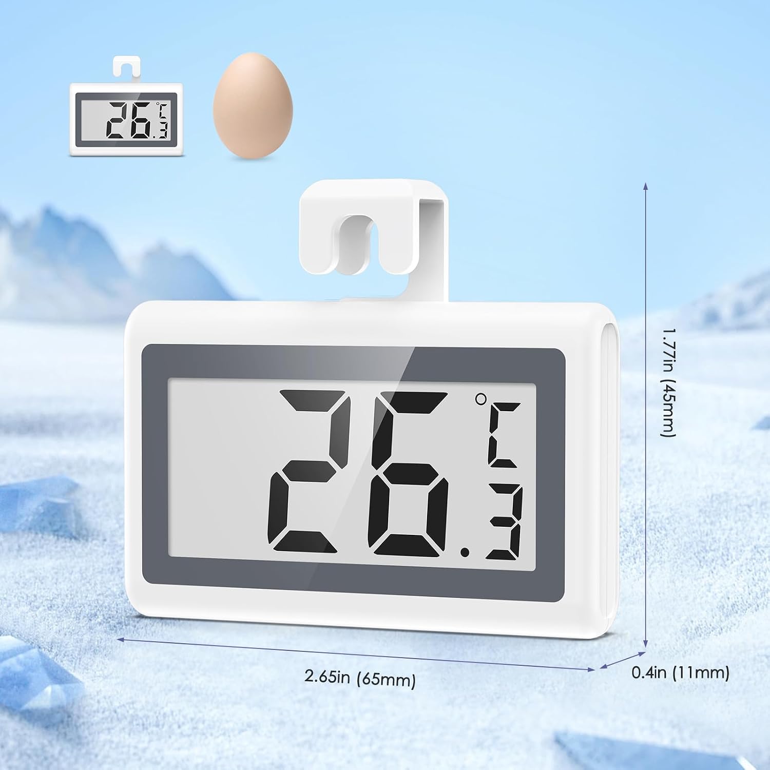 Fridge Freezer Thermometer, 2 Pack Digital Refrigerator Thermometer, LCD Display Fridge Temperature Thermometer with Low Temperature Reminder, 3 Mounting Methods, °C/°F Switch, for Home Office