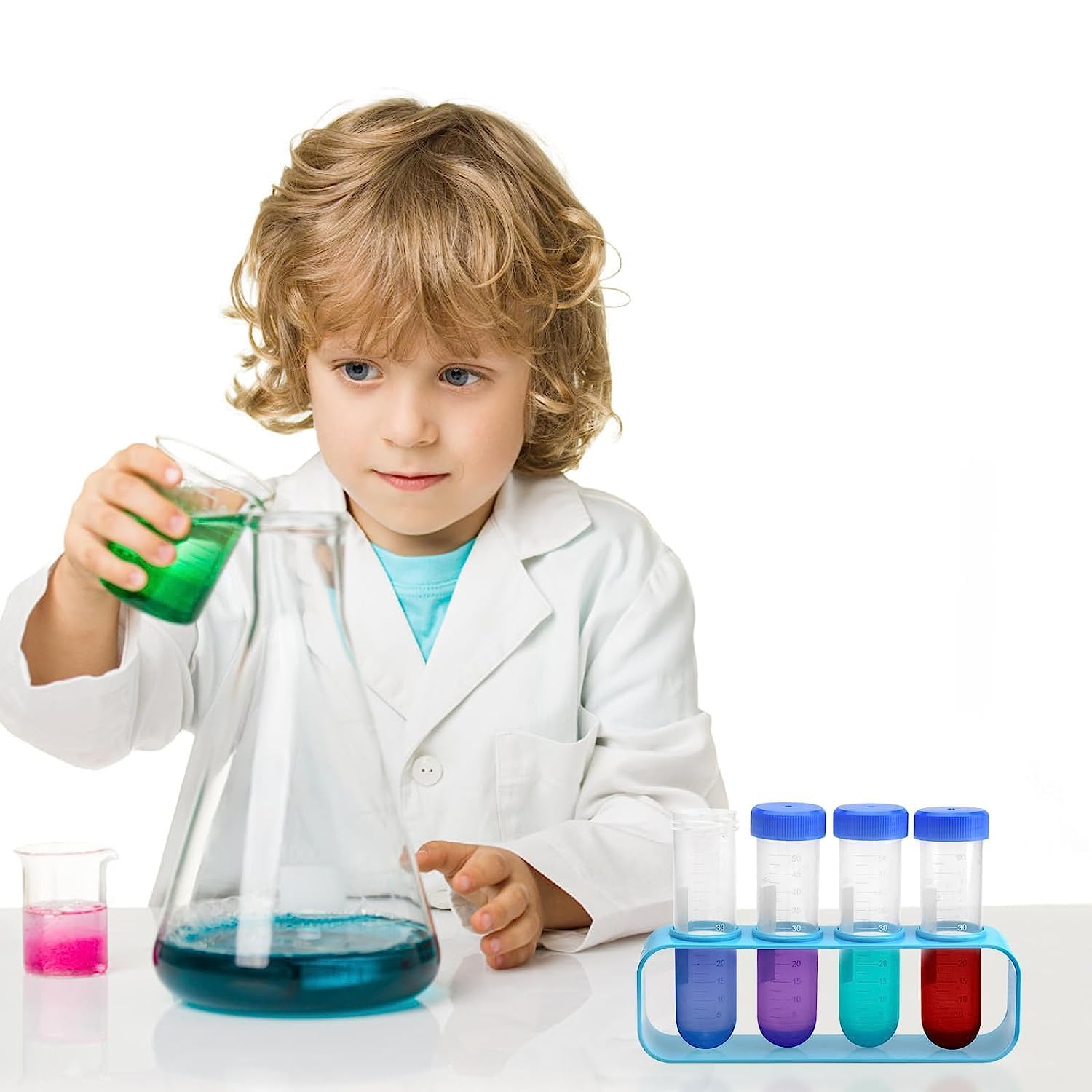 Pipeta dla dzieci, 9 sztuk, plastikowe pipety, 5 ml, probówki ze stojakiem, zestaw pipety z pipetą kroplową i stojakiem na probówki, do kreatywnych eksperymentów laboratoryjnych