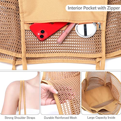 Ayieyill Mesh Beach Bag Tote Bag for Women, Foldable Swim Large Beach Tote Bag with Zipper Pockets Waterproof Sandproof3