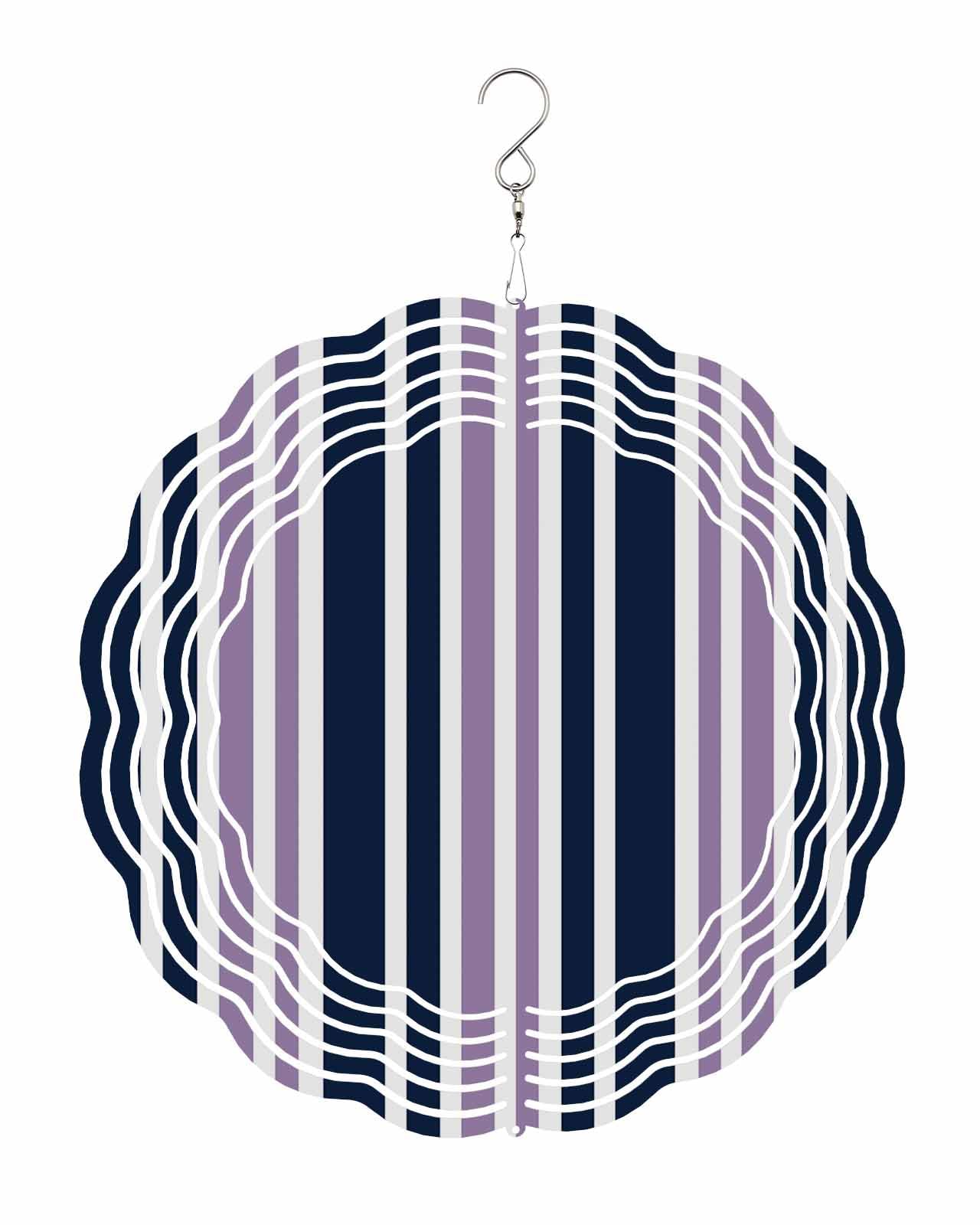 Retro Wind Spinners, Purple and Dark Blue Stripes Hanging Wind Spinners for Yard and Garden 3D Stainless Steel Metal Sculptures Crafts Ornaments 12 Inch