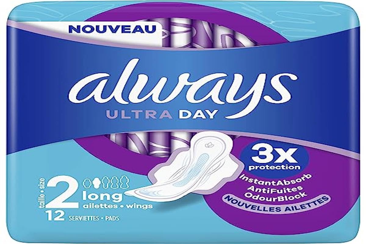Always Ultra Sanitary Towels, Size 2, Long, 12 Towels with Wings, Moderate Flow Day, Max Comfort, Super Absorbent and Ultra Thin