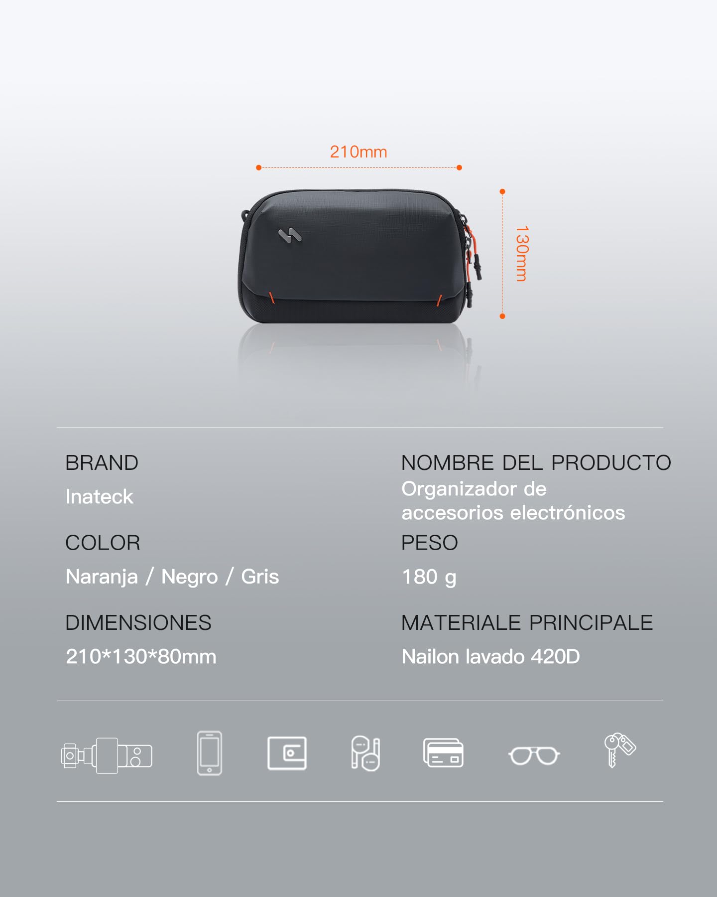 Inateck Bolsa Electrónico Portátil, Organizador Cables Viaje, Tech Pouch Técnica Resistente a Salpicaduras para Cables, Baterías Externas, Hubs, Auriculares, Negro