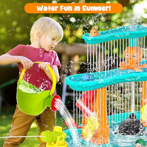 Upgraded Toddler Water Table, 3-Tier Outdoor Kids Activity Table with Water Pump & Water Toy Accessories, Rain Showers Splash Pond Outside Water Play Toys Sand Sensory Table for Boys Girls Age 3+ - Image 3