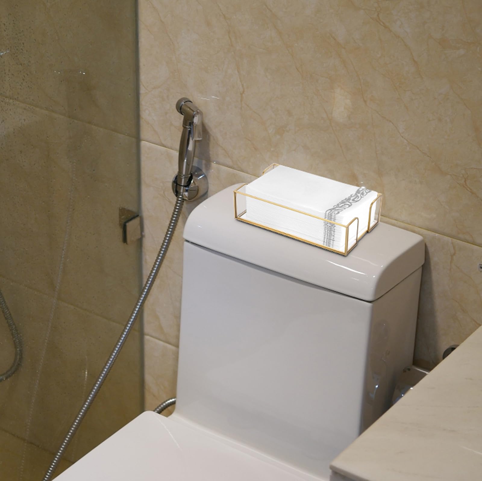 Sumnacon Toallero de papel de cristal dorado, servilletero rectangular para invitados