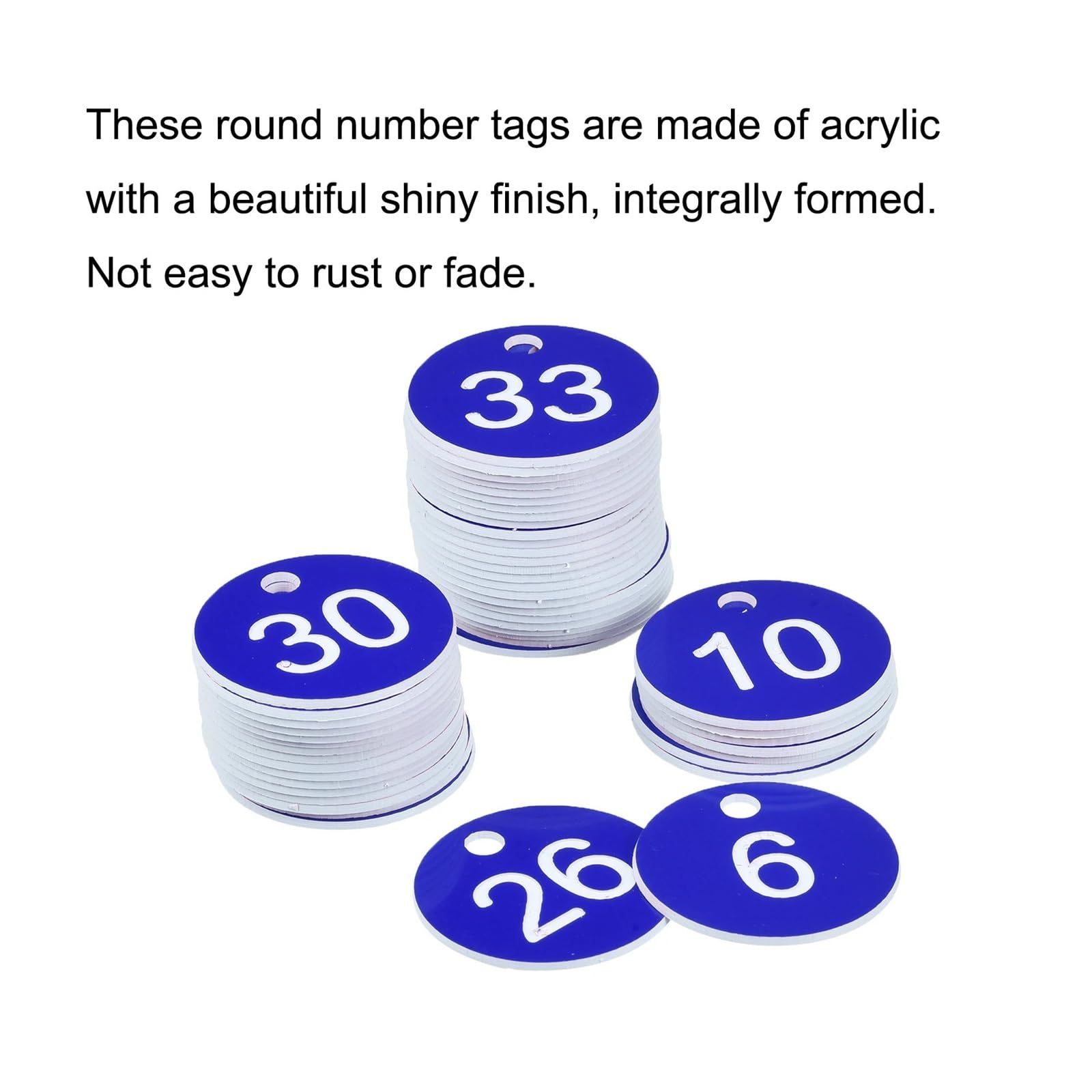 Lot de 100 étiquettes d'identification rondes en plastique acrylique gravé de 1 à 100 pour vêtements, sac de bureau, décoration pour restaurant, café, casier, hôtel