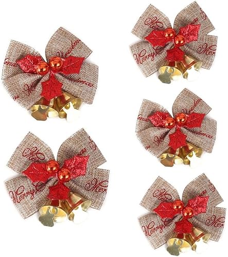 Miniatura 8 de 10 mini lazos de Navidad de 2 pulgadas, coronas de arpillera verde y rojo, lazos pequeños para decoración de árbol de Navidad para bodas, fiestas,