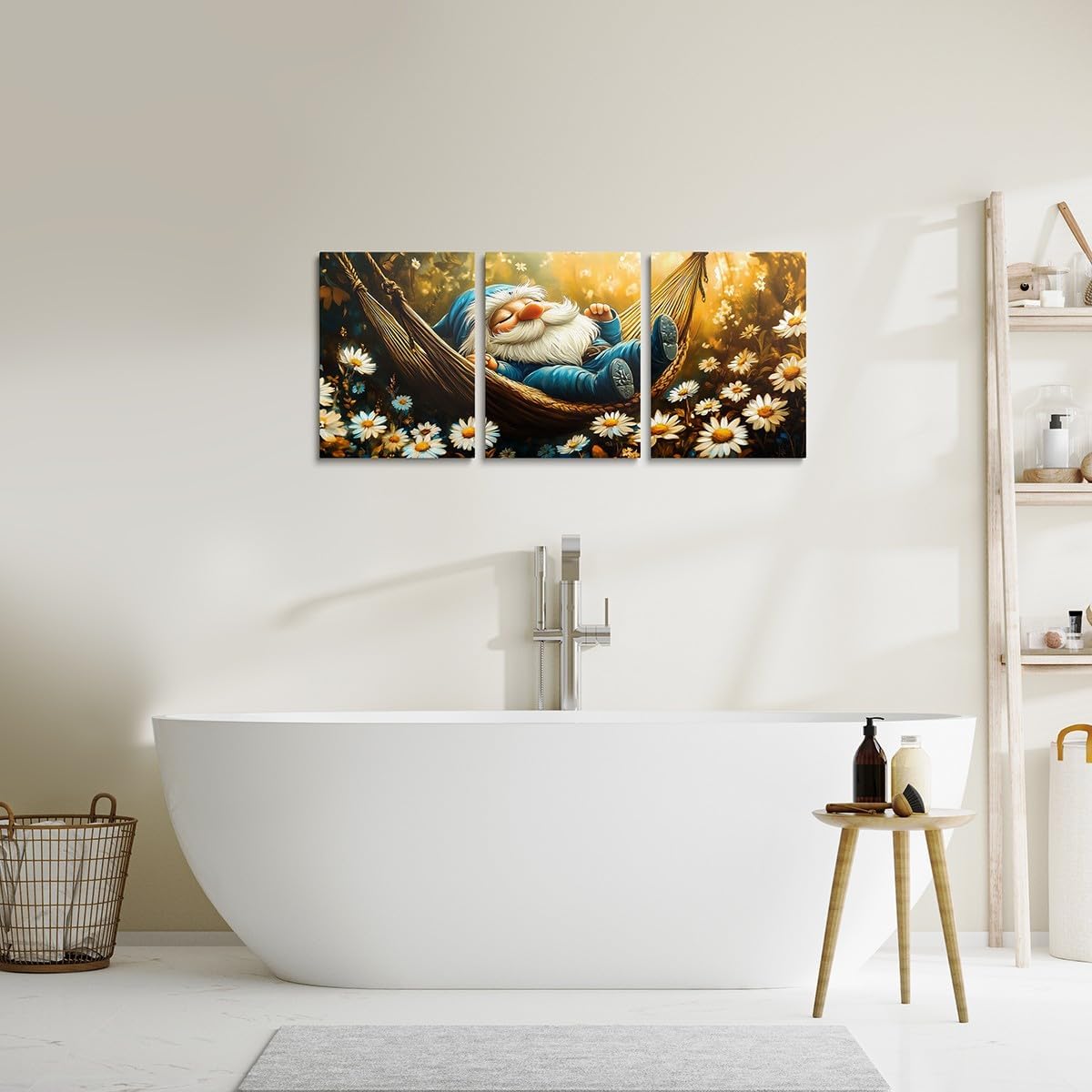 Erosebridal Flower Gnome Canvas Wall Art - Daisy Floral Decorations Poster Prints - Cute Gnome Spring Decor Framed Wall Art Botanical Flowers Leaves Pictures For Bedroom Living Room 12"X 16"X 3 Panel