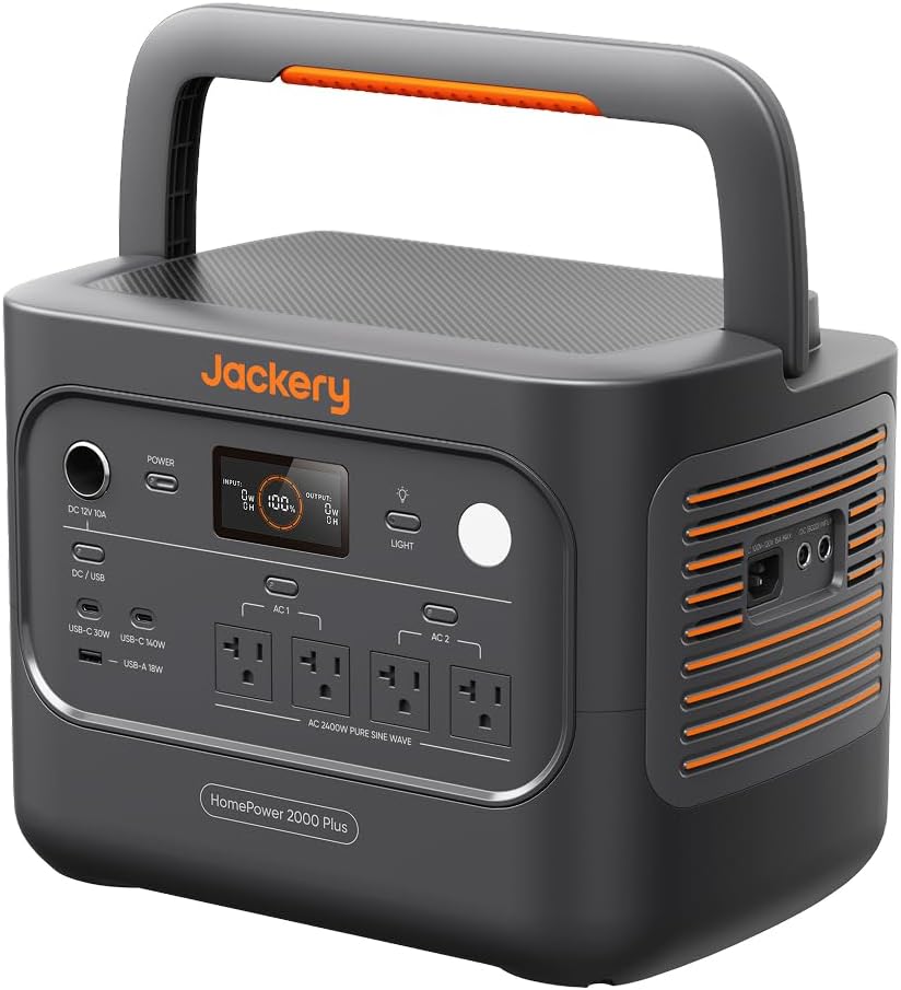 Jackery HomePower 2000 Plus v2 Portable Power Station, 2200W AC Output, 2048Wh LFP Battery, Expandable to 12kWh, Essential Home Backup for Outages, Emergencies & RV (Solar Panel Optional)