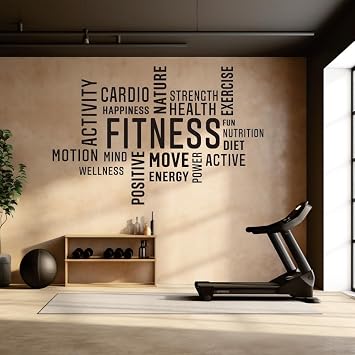 Fitness Word Cloud Wall Decal, Workout Themed Gym Vinyl 70 * 100cm