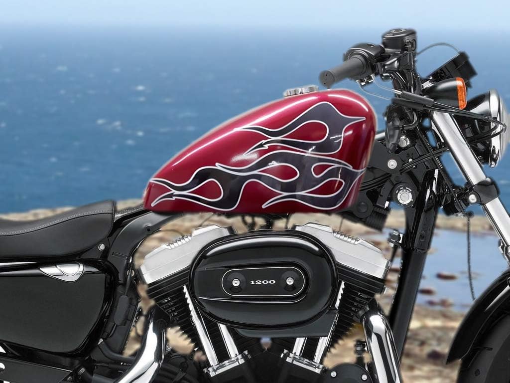 Flame Decals - Devils Tails (Onyx) 6pc Set for Harley Davidson Honda Yamaha Suzuki Kawasaki Indian Chopper Bobber Motorcycles