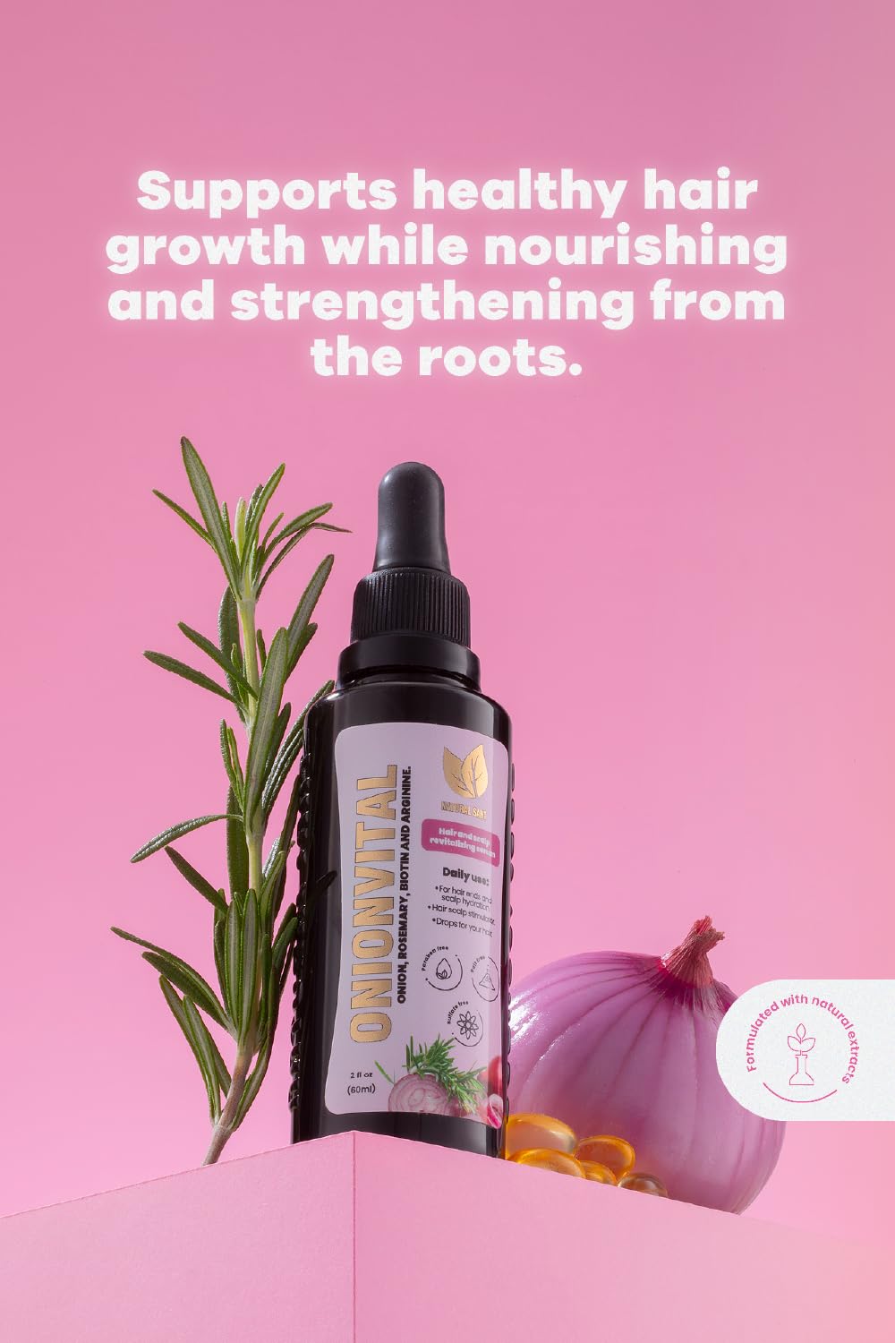 Natural sant Onionvital Haarserum mit Zwiebeln, Rosmarin, Biotin und Arginin, feuchtigkeitsspendendes Serum für die Pflege der Kopfhaut und des Haares, 60 ml
